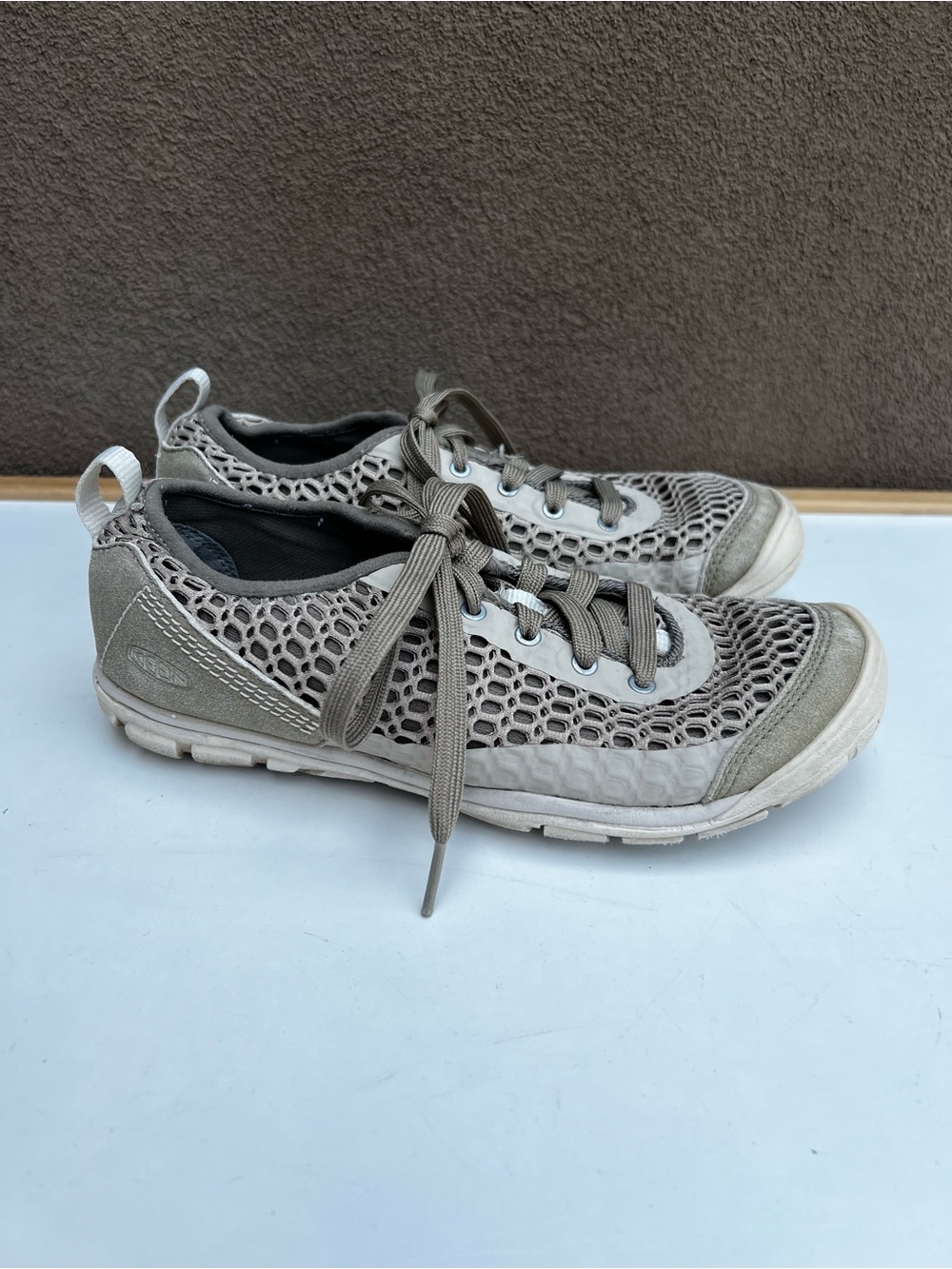 Keen Mercer Lace CNX Sneaker Womans 7.5 Brindle Khaki Leather Mesh Contour Arch